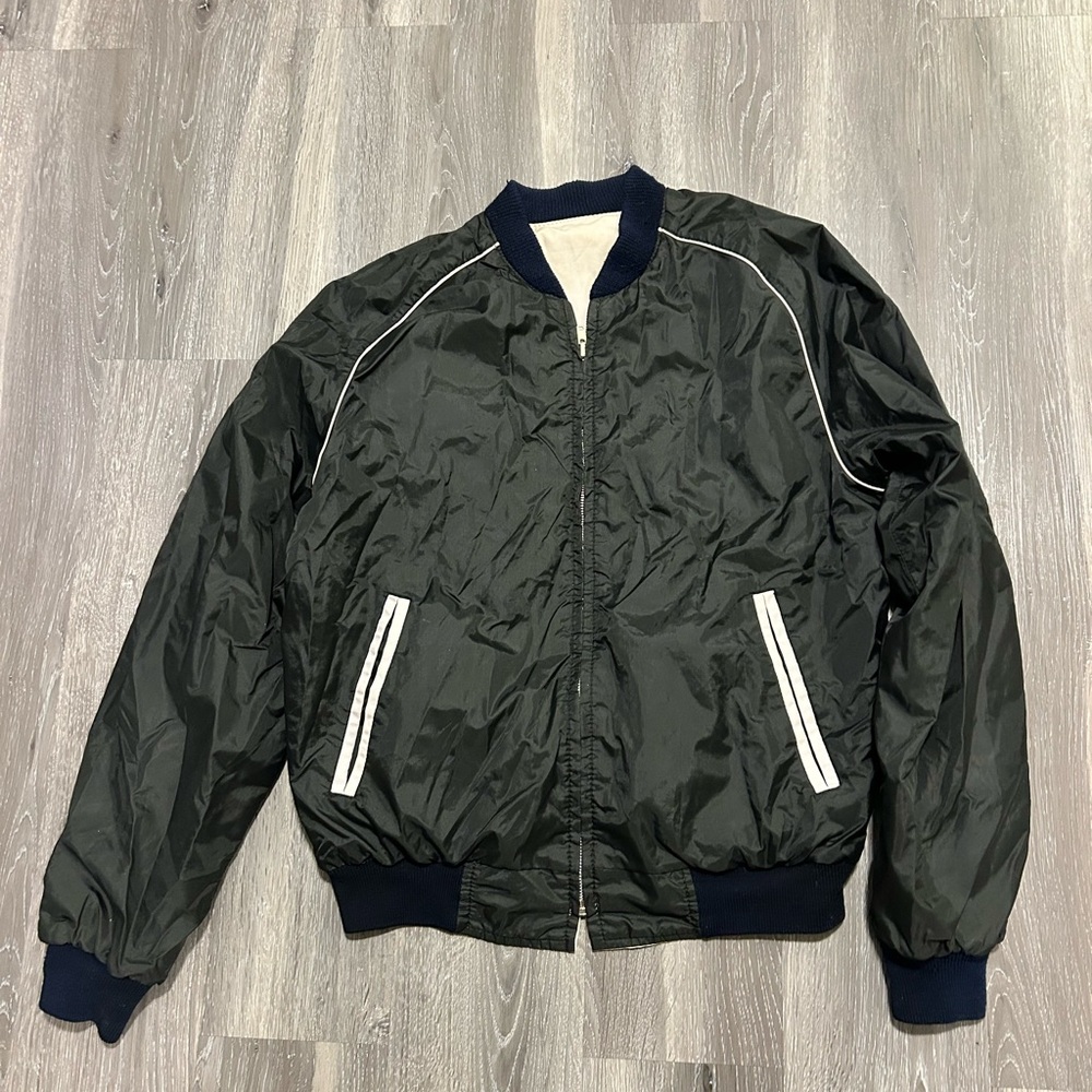 VTG 80s Reversible Navy Beige Bomber Jacket Unisex M Y2K JAPANESE STYLE